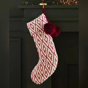 Anthropologie Holidays Stocking Wilma Christmas home decor wool Raspberry pompom